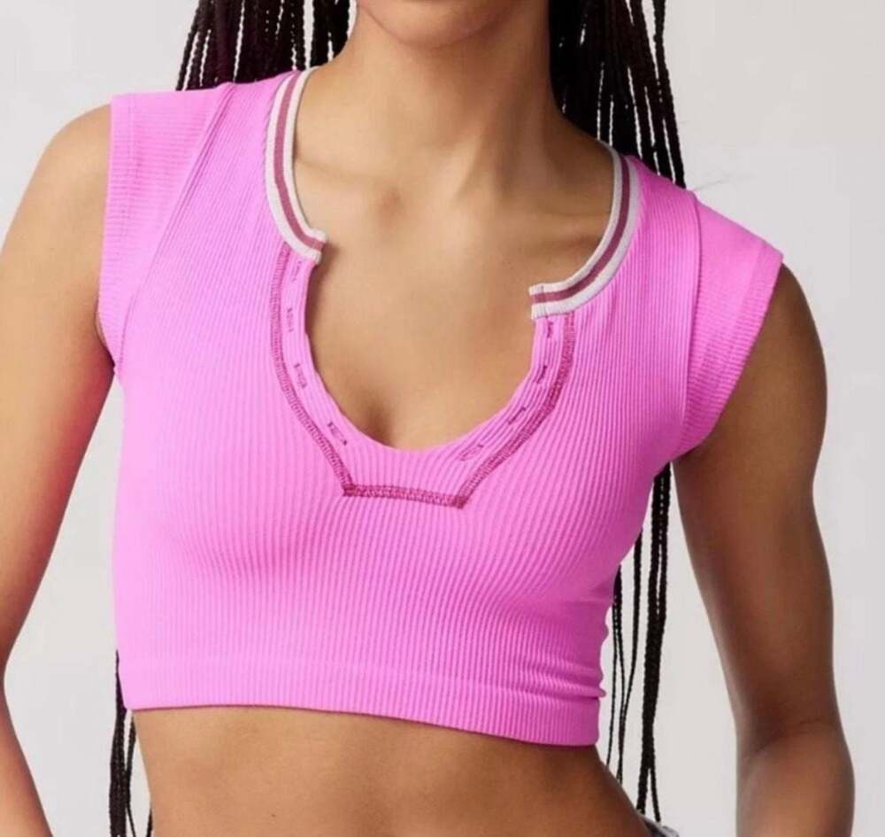 Out From Under Urban Outfitters Pink Ribbed Notch Neck Seamless Crop Top